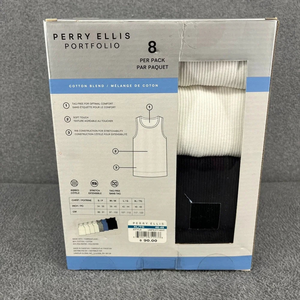Perry Ellis Portfolio Tank Top Men XL Multicolor 8 Pack Ribbed Cotton Blend New